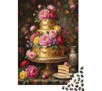 Torta de Boda Dorada Rompecabezas 1000 Piezas Ilustrados Decoración Familiar Adultos Papel DIY Regalo Familiar Desafío Imposible 70x50cm/1000pcs