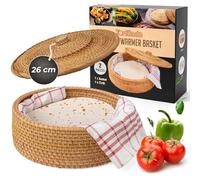 Tortillada - Calentador de Tortillas 26 cm Ratán - Cesta de Pan Hecha a Mano para Tortillas, Wraps y Pan Plano - Incluye Tela de Algodón, Mantiene la Comida Caliente