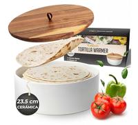 Tortillada - Calentador de tortillas de cerámica con tapa 23,5 cm, calentador de pan, calentador de panqueques, portatortillas con tapa - Apto para microondas
