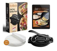 Tortillada - Prensa para Tortillas de Hierro Fundido 25 cm - Tortilla Maker para Tacos, Wraps y Pan Plano - con E-Book de Recetas y 100 Hojas de Papel Pergamino