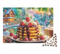 Tortitas con Fresas Cabaña de Invierno Puzzle de 1000 Piezas Papel para Adultos Escena Nocturna Set de Puzzle 1000 Piezas Relajación Familia 38x26cm/1000pcs