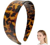Tortoise Shell Headband with Teeth - 1,5 in Wide Acetate Hair Band for Women, No Slip Thick Leopard Print Hair Hoop, Retro Hair Accessories for Styling (Light Color) (Dark Color)
