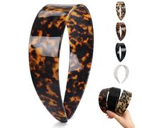 Tortoise Shell Headband with Teeth Grip - Wide Thick Tortoise Headband for Women, 1.5 Inch Flexible No Slip Acetate Hair Accessories for Daily Styling (Dark Tortoiseshell)