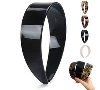 Tortoise Shell Headband with Teeth Grip - Wide Thick Tortoise Headband for Women, 1.5 Inch Flexible No Slip Acetate Hair Accessories for Daily Styling (Black)