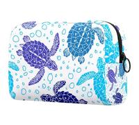 Tortoise Under Water World - Bolsa de cosméticos para mujer, neceser de viaje, bolsa organizadora de maquillaje grande con cremallera, multicolor, 18.5x7.5x13cm/7.3x3x5.1in, Neceser