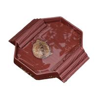 Tortoise Water Bowl, Small Reptile Bath Dish, 2-In-1 Feeding and Bathing Tub, Stain-Resistant Durabled Tray, Perfect for Turtle, Gecko, Snake, Terrarium, Tank Use, 14.9x14.5x2cm Red Brown Beige Yellow
