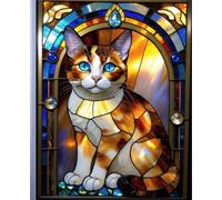 TORTOISESHELL CAT *Stained Glass Jewel Art Design Print* COMPOSITION NOTEBOOK Travel Journal Diary Guest Book-Exotic Animal Feline Kitten Kitty Pet ... School Ivy League University College Student