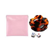 Tortoiseshell Mahjong Dice Tray Set, Acrylic Dish with Magnetic Pouch | Retro Tortoiseshell Pattern with Flower-Shaped Acrylic Tray, Includes 2 Standard Dice and Pink PU Leather Magnetic Storage