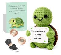 Tortuga Amigurumi Hecha a Mano con Frases Inspiradoras en Español - Peluche Motivacional con Llavero - Regalo Original para Amiga, Novia, Comunión, Cumpleaños o Mujeres -Paciencia y Fuerza (TORTUGA)