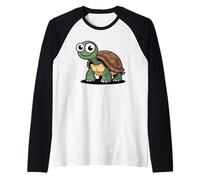Tortuga de Dibujos Animados con Ojos tontos y Concha marrón Camiseta Manga Raglan
