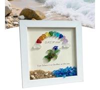 Tortuga de graduación de cristal - Decoración costera enmarcada de 9.8 pulgadas con tu futuro como hecho a mano es cita ilimitada,