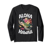 Tortuga estilo Aloha con flores coloridas Manga Larga