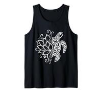 Tortuga Floral Medio Loto Tribal Polinesio Blanco Ornamental Camiseta sin Mangas