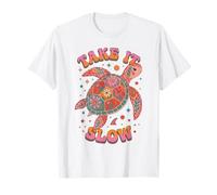 Tortuga Floral Take It Slow Groovy Beach Vacation Vibes Camiseta
