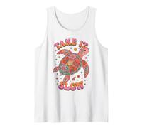 Tortuga Floral Take It Slow Groovy Beach Vacation Vibes Camiseta sin Mangas