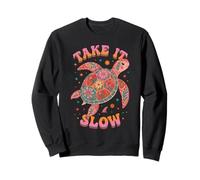 Tortuga Floral Take It Slow Groovy Beach Vacation Vibes Sudadera
