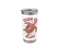 Tortuga floral Take It Slow Groovy Beach Vacation Vibes Vaso térmico de acero inoxidable de doble pared