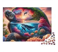 Tortuga Marina Arrecife de Coral Puzzle de 1000 Piezas Papel para Adultos Atardecer Soñado Mundo Marino Relajante Hogar Regalo Familiar 70x50cm/1000pcs