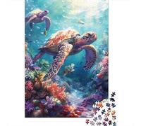 Tortuga Marina buceando Rompecabezas Arte Marino Submarino Clásico 3 Capas Cartón 1000 Piezas, Ultra Duro Adultos, Decoración Pared, Regalo Noche Juego Familiar 38x26cm/1000pcs