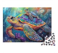 Tortuga Marina Colorida Rompecabezas 1000 Piezas para Apasionados, Cartón Grueso Reciclado,Familia de Tortugas Marinas Decoración Mural, Regalo De Fiesta, Rompecabezas Educativo 70x50cm/1000pcs