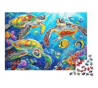 Tortuga Marina Coloridas Paquete de Rompecabezas 1000 Piezas, Papel Grueso, Adultos y Niños 8-12, Grupo de Tortugas Marinas Subacuáticas Decoración Mural, Regalo Año Nuevo, Reto Cerebral 52x38cm