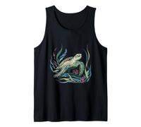 Tortuga marina con plantas oceánicas que fluyen fauna marina Camiseta sin Mangas