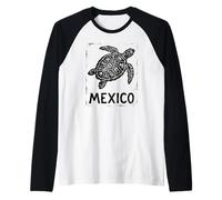 Tortuga Marina de México Azteca | Tribal Maya - Impresión de Sello Retro Camiseta Manga Raglan