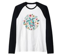 Tortuga Marina de Mosaico Tropical Camiseta Manga Raglan