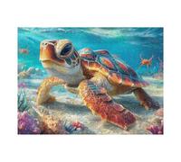 Tortuga Marina en el Coral Oceánico Puzzle 500 Piezas Cartón Blanco Premium para Coleccionistas Entrenamiento Memoria Hobby Colección Regalo Original 500 PCS