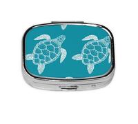 Tortuga marina en línea estilo artístico, pastillero Meta con 2 compartimentos, organizador portátil