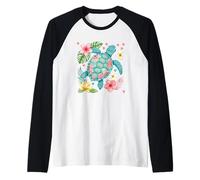 Tortuga marina floral Camiseta Manga Raglan
