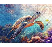 Tortuga Marina Fondo mar-2 Puzzle de 1000 Piezas, Juego de Mesa Familiar de Madera - Rompecabezas Adultos para Toda La Familia, Rompecabezas Educativo DIY y Antiestrés - Regalo, 75 x 50 cm f0-245