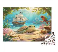Tortuga Marina Océano Tropical Puzzle de 1000 Piezas Papel para Adultos Barco Pirata Aventura Arrecife Colorido Relajante Concentración Familia Decoración Regalo 52x38cm/1000pcs