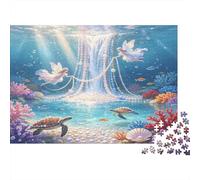 Tortuga Marina Puzzle de 1000 Piezas Puzzle para Adultos Papel Cascada Submarina Mundo Oceánico Fantasía Relajante Familia Decoración Regalo 38x26cm/1000pcs
