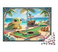 Tortuga Marina Tropical Puzzle de 1000 Piezas Papel para Adultos Aventura Isla Tesoro Relajación Concentración Familia Decoración Regalo 52x38cm/1000pcs