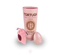 TORTUGA MEDITATION & YOGA - Huevo Yoni de Cuarzo Rosa Natural -Perforado - Tamaño Mediano (40 x 26 mm)- Ejercicios KEGEL - Accesorios: bolsa de tela, cuerda algodón, cepillo limpiador e instrucciones