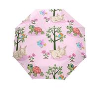 Tortugas Flores Flores Conejo Animales Paraguas Plegable Automático Paraguas de Viaje Mujer Niño Niña Protección UV Resistencia Viento Impermeable