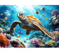 Tortugas Marinas Puzzle de 1500 Piezas para Adultos, Puzzle Coral Rompecabezas Adultos Pieza de Madera Juegos, Obra de Arte de Juego de Rompecabezas, Decoración del Hogar Regalos 87x57cm g-155