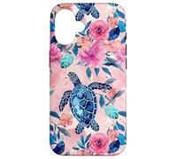 Tortugas Marinas Rosas y Azules de Tropical Bliss con Estampado Floral Carcasa para iPhone 16