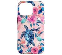 Tortugas Marinas Rosas y Azules de Tropical Bliss con Estampado Floral Carcasa para iPhone 16 Pro