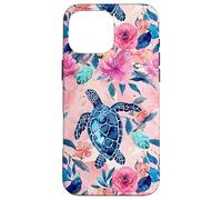 Tortugas Marinas Rosas y Azules de Tropical Bliss con Estampado Floral Carcasa para iPhone 16 Pro MAX