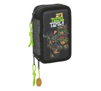 Safta Estuche escolar Tortugas Ninja – 36 útiles incluidos, 12.5x5.5x19.5 cm, Gris/Negro