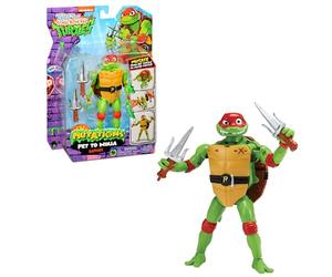 Tortugas Ninja Raphael Figura de Acción Transformable de Mascota a Ninja, 4 Muñecos para Coleccionar, Incluye Accesorio de Lucha, Estrella Lanzadora de Pizza y una Base, Famosa (TU838400)