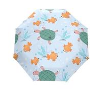 Tortugas Y Peces Animales Caricatura Paraguas Plegable Automático Paraguas de Viaje Mujer Niño Niña Protección UV Resistencia Viento Impermeable