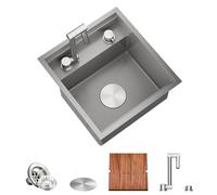 TORVA Chromium - Fregadero bajo encimera para bar RV cocina con grifo plegable integrado, acero inoxidable calibre 16, 40,7 x 43,2 x 22,9 cm