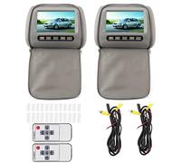 Torvex Monitores para reposacabezas, 2PCS 7 en HD Pantallas LCD para reposacabezas de automóvil con Control Remoto Cubierta con Cremallera Gris para Entretenimiento en el Asiento