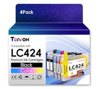 Torvon LC424 Cartuchos de Tinta Compatible para Brother LC424 Cartuchos LC-424 LC424VAL para Brother DCP-J1200W DCP-J1200WE (Paquete de 4, LC424BK,LC424C,LC424M,LC424Y)