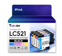 Torvon LC521 LC521XL Compatible con para Brother LC521 LC521 XL Cartuchos | lc521VAL para Brother DCP-J1260W DCP-J1310DW DCP-J1313DW DCP-J1360DW DCP-J1460DW cartuchos (LC521 BK/C/M/Y)