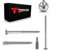 TORVON Tornillos de cabeza de plato premium 6 x 300 mm, TX30, tornillos de construcción ETA, galvanizados, rosca completa, para madera maciza KVH BSH CLT, 100 unidades, incluye broca
