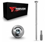 TORVON Tornillos de cabeza de plato premium 8 x 340 mm, TX40, tornillos de construcción ETA galvanizados, rosca completa, para madera maciza KVH BSH CLT, 50 unidades, incluye broca